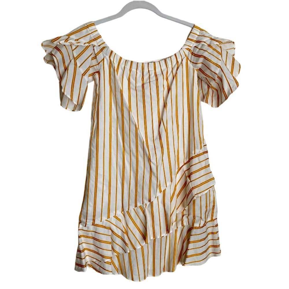 TJD White gold cotton off shoulder ruffle dress